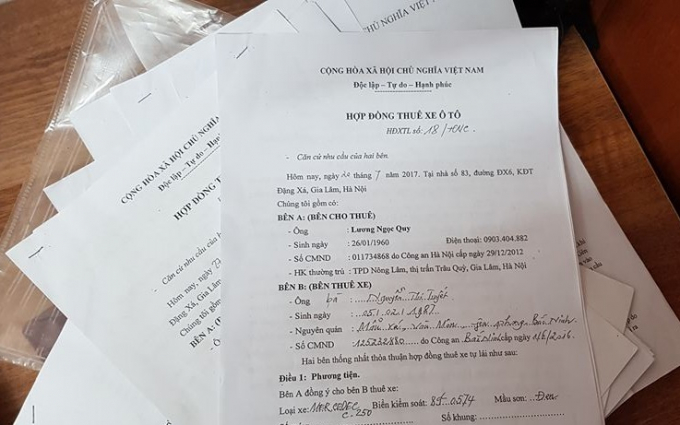 Hợp đồng thu&ecirc; xe Tuyết đ&atilde; k&yacute; với &ocirc;ng Quy.