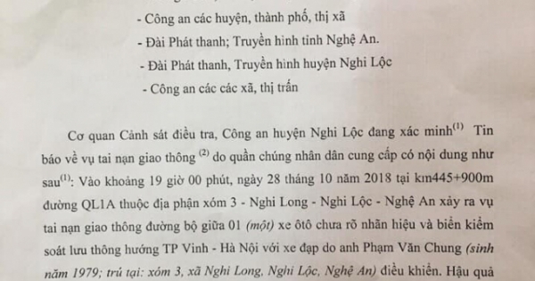 Truy tìm tài xế ô tô bỏ trốn sau khi gây tai nạn khiến 1 người đi xe đạp tử vong