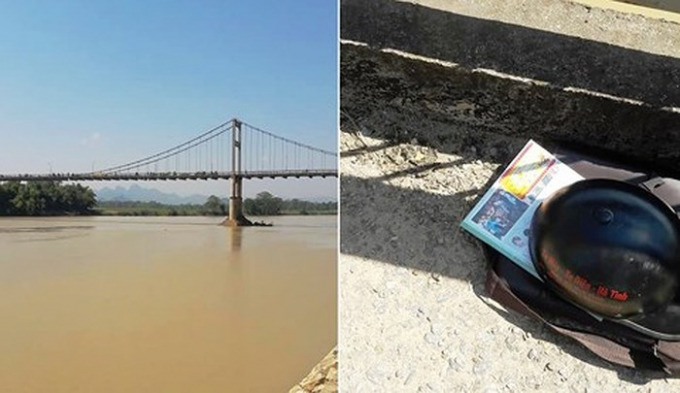 Cặp s&aacute;ch v&agrave; chiếc cầu nơi Ng. gieo m&igrave;nh xuống s&ocirc;ng.