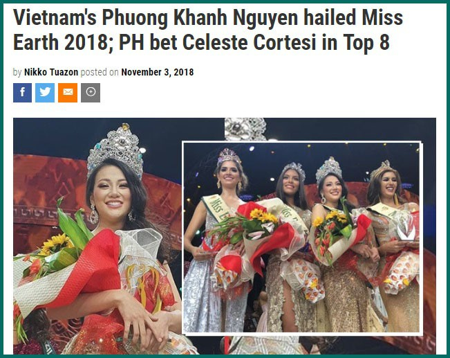 B&aacute;o ch&iacute; quốc tế viết g&igrave; về  t&acirc;n Hoa hậu Tr&aacute;i Đất 2018 - Nguyễn Phương Kh&aacute;nh?
