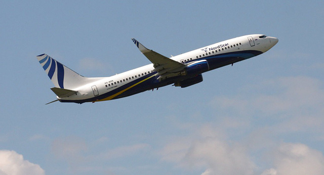 M&aacute;y bay Boeing 737-800 của h&atilde;ng h&agrave;ng kh&ocirc;ng NordStar. (Ảnh: Sputnik)