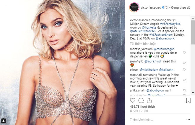 Ngày 5-11, Victoria&rsquo;s Secret đã chính thức m&acirc;̃u áo ngực đắt giá nh&acirc;́t trong năm của hãng mang t&ecirc;n Dream Angels Fantasy Bra. &ldquo;Thi&ecirc;n th&acirc;̀n&rdquo; Elsa Hosk là người có vinh dự được trình di&ecirc;̃n m&acirc;̃u áo này. M&acirc;̃u áo ngực tri&ecirc;̣u đ&ocirc; lu&ocirc;n là thi&ecirc;́t k&ecirc;́ được chú ý nh&acirc;́t trong các show di&ecirc;̃n hàng năm&nbsp;của hãng vì trị giá l&ecirc;n tới hàng tri&ecirc;̣u USD cùng thi&ecirc;́t k&ecirc;́ tinh xảo và đẹp mắt.&nbsp;