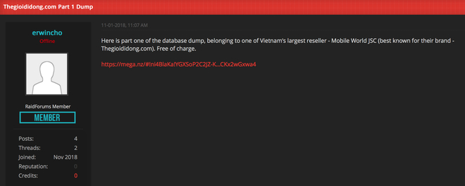 Hacker tuy&ecirc;n bố nắm th&ocirc;ng tin của hơn 5 triệu kh&aacute;ch h&agrave;ng Thế Giới Di Động