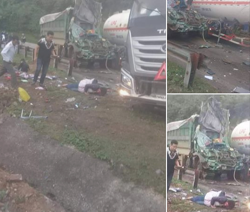 Vụ tại nạn nghi&ecirc;m trọng giữa xe tải và xe đầu kéo, kéo theo bồn chứa xăng dầu.