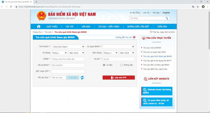 Giao diện m&agrave;n h&igrave;nh tra cứu qu&aacute; tr&igrave;nh tham gia BHXH (Ảnh minh họa).