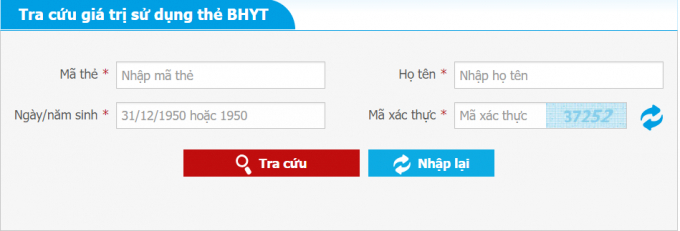 Bước 2. Điền th&ocirc;ng tin tra cứu gi&aacute; trị sử dụng thẻ BHYT (Ảnh minh họa).