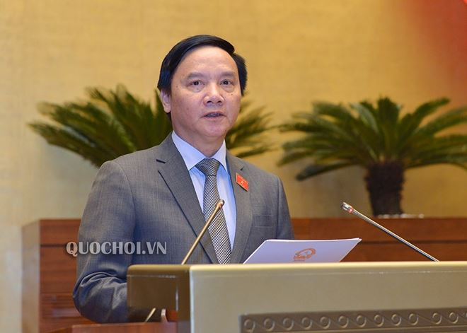 Chủ nhiệm Ủy ban Ph&aacute;p luật của Quốc hội Nguyễn Khắc Định tr&igrave;nh b&agrave;y b&aacute;o c&aacute;o thẩm tra.