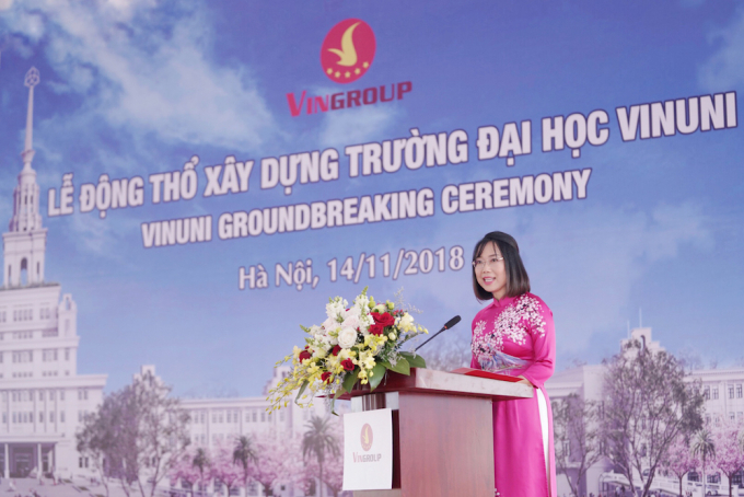 &nbsp;B&agrave; L&ecirc; Mai Lan &ndash; Ph&oacute; Chủ tịch Tập đo&agrave;n Vingroup, ki&ecirc;m Gi&aacute;m đốc Điều h&agrave;nh Dự &aacute;n Đại học VinUni ph&aacute;t biểu lại Lễ Động thổ x&acirc;y dựng Trường Đại học VinUni.