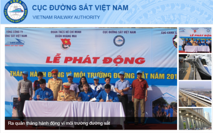 Ảnh chụp m&agrave;n h&igrave;nh trang web Cục Đường sắt Việt Nam.
