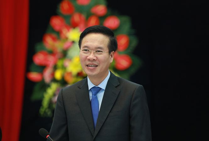 Trưởng ban Tuy&ecirc;n gi&aacute;o T.Ư V&otilde; Văn Thưởng ph&aacute;t biểu tại cuộc gặp mặt c&aacute;n bộ, ph&oacute;ng vi&ecirc;n b&aacute;o Tiền Phong ảnh: Hồng Vĩnh