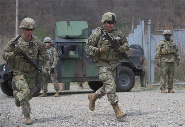 Binh sỹ Mỹ tham gia cuộc tập trận chung Mỹ-Hàn tại Pocheon, Hàn Quốc, ngày 16/4/2019. (Nguồn: AFP/TTXVN)