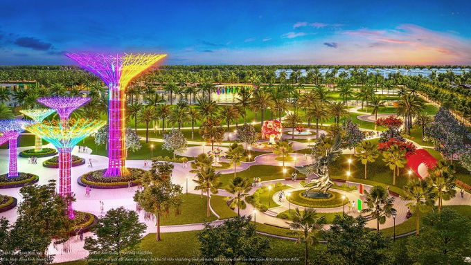 C&ocirc;ng vi&ecirc;n nghệ thuật đương đại l&agrave; nơi trưng b&agrave;y h&agrave;ng chục biểu tượng nghệ thuật đặc sắc, c&oacute; những biểu tượng cao tới 10m sẽ l&agrave;m n&ecirc;n điểm nhấn ấn tượng giữa C&ocirc;ng vi&ecirc;n 36ha. Ngay gần đ&oacute;, cầu ngắm cảnh kết nối khu đảo tiện &iacute;ch cũng được n&acirc;ng cấp thiết kế nổi bật với hệ thống &aacute;nh s&aacute;ng rực rỡ, đầy m&agrave;u sắc.