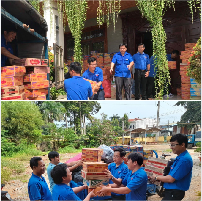 Đoàn thanh niên Công ty TNHH MTV Cao su Bình Long vận chuyển nhu yếu phẩm gửi các nhóm thiện nguyện trên địa bàn TX. Bình Long tặng người dân miền Trung