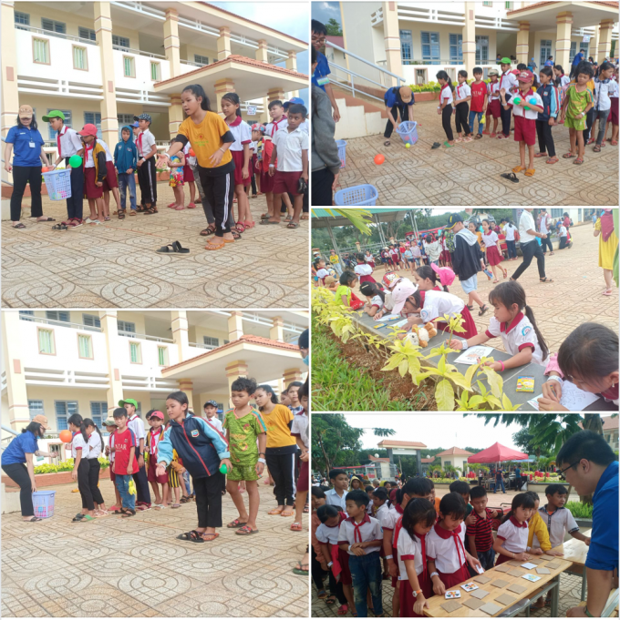 Các em học sinh trường Tiểu học Trương Định say mê tham gia các trò chơi dân gian