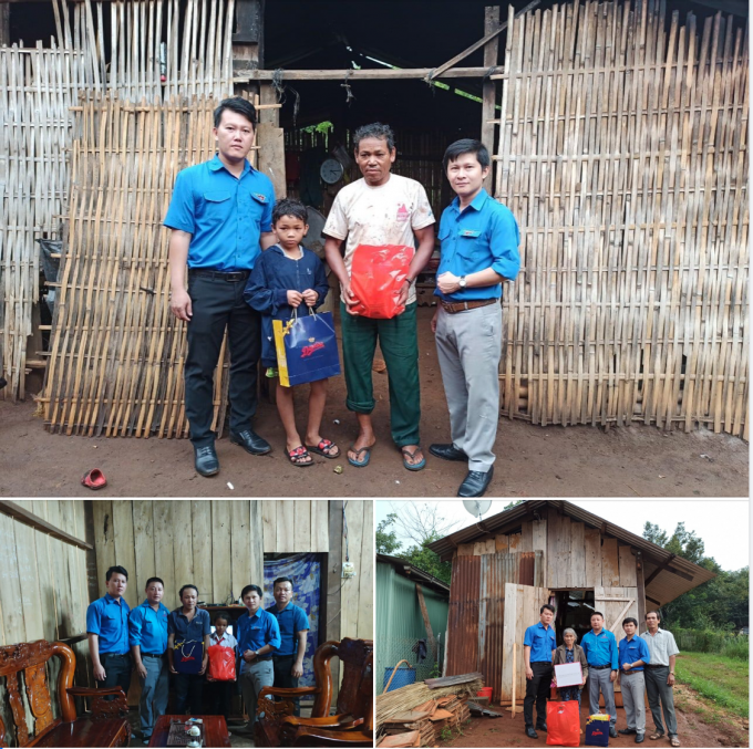 Không quản ngại đường sá xa xôi, Phó Bí thư Tỉnh Đoàn Bình Phước Trần Hoàng Trực (trong cả 03 hình đều đứng ngoài cùng, từ trái sang) và các chiến sĩ tình nguyện đến tận nhà các hộ dân khó khăn hoặc người già, neo đơn để trao những món quà thắm nghĩa đượm tình