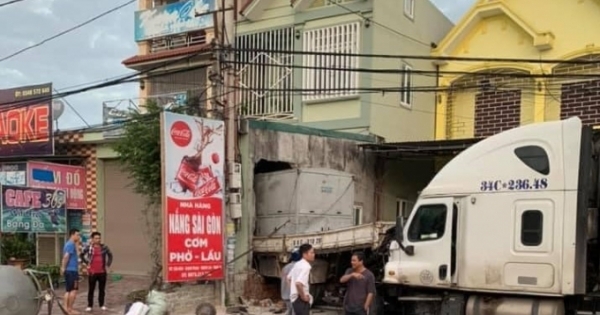 Container đâm xe tải xuyên qua nhà dân bên quốc lộ 1A