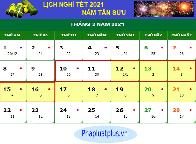 Chốt lịch nghỉ Tết Nguyên đán Tân Sửu 2021