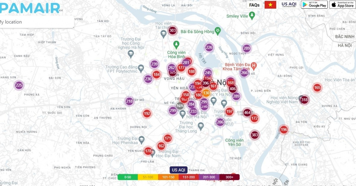Ghi nhận vào thời điểm 8h40 sáng 9/11, chất lượng không khí ở Hà Nội xuống mức rất thấp.