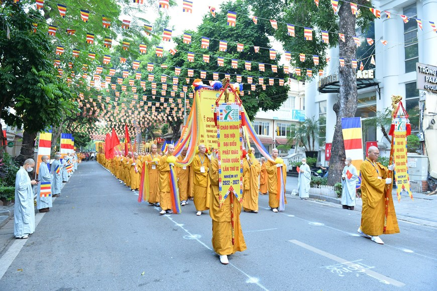 Sáng 28/11, Đại hội đại biểu Phật giáo toàn quốc lần thứ 9, nhiệm kỳ 2022-2027 khai mạc trọng thể tại Cung Văn hóa Lao động Hữu nghị Việt Xô, Thủ đô Hà Nội với sự tham dự của 1091 đại biểu. (Ảnh: Minh Đức/TTXVN)