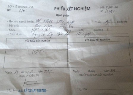 Phiếu x&eacute;t nghiệm mang t&ecirc;n ch&aacute;u b&eacute; sơ sinh l&agrave; Vũ Ngọc Duy Anh