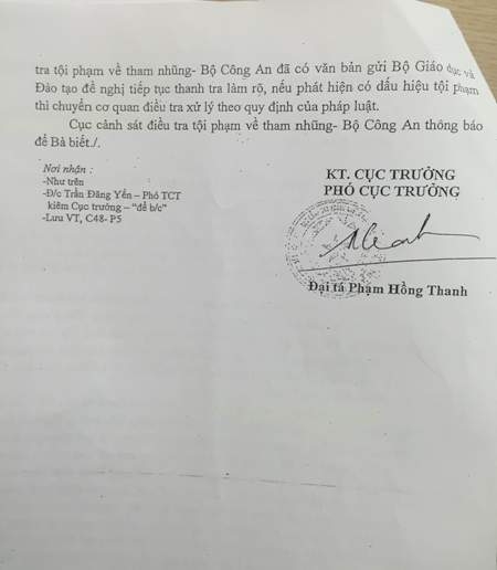 Kết luận của Cục CSĐTTP về TN đề nghị Bộ GD&amp;amp;amp;ĐT đề nghị l&agrave;m r&otilde;