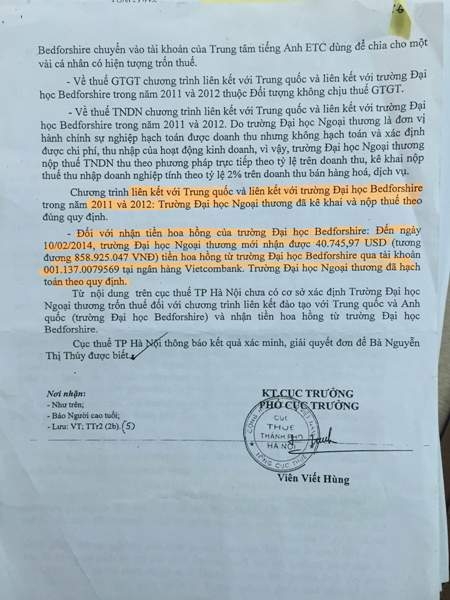 Kết luận của Cục Thuế H&agrave; Nội giải quyết đơn tố c&aacute;o của b&agrave; Th&uacute;y