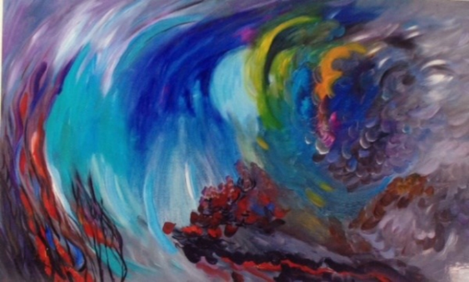 T&aacute;c phẩm của họa sỹ B&ugrave;i Mai Hi&ecirc;n cho người xem cảm nhận về&nbsp;h&ocirc;ng gian đa chiều gợi nhiều suy tư, &aacute;m ảnh trong tranh trừu tượng. Ảnh: BTC