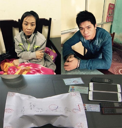 Đối tượng Thiện v&agrave; Hạnh tại cơ quan điều tra.