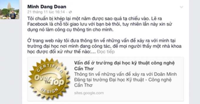 Chia sẻ của &ocirc;ng Do&atilde;n Minh Đăng tr&ecirc;n Facebook ng&agrave;y 21/11. Ảnh: Internet