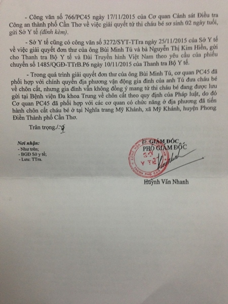 C&ocirc;ng văn của Sở Y tế gửi Ph&aacute;p luật Plus giải tr&igrave;nh về vụ việc
