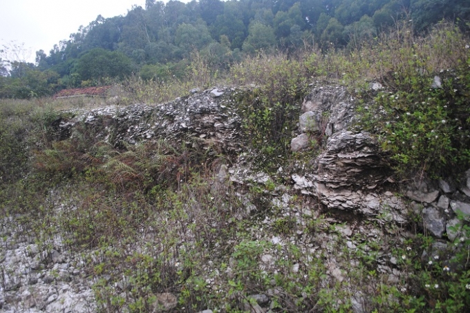 Nhiều lớp s&ograve; huyết xếp tầng thể hiện dấu t&iacute;ch của biển xưa kia tại Khu di chỉ khảo cổ học Cồn Điệp (ảnh Duy Ngợi).