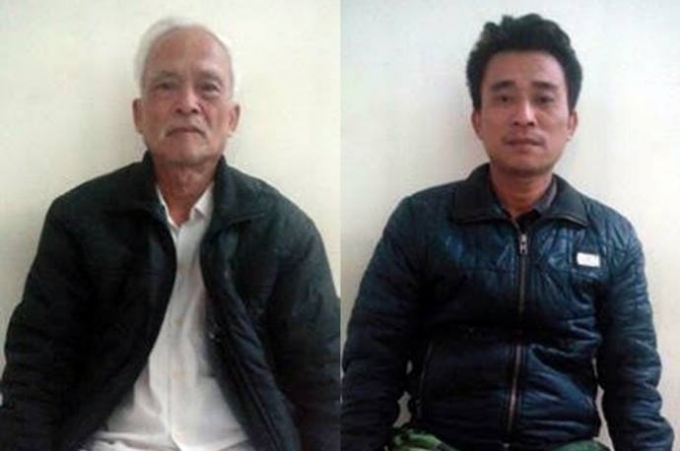 Hai cha con &ocirc;ng Đức, &ocirc;ng Đạo tại cơ quan C&ocirc;ng an.