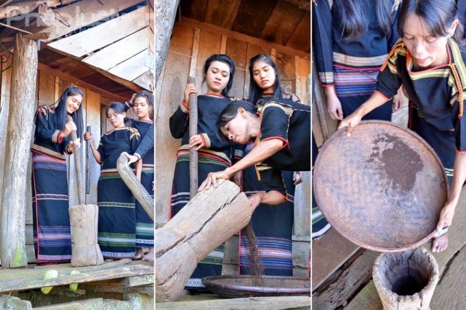 Gi&atilde; c&agrave; ph&ecirc; v&agrave; s&agrave;ng lọc th&agrave;nh bột mịn trước hi&ecirc;n nh&agrave;. (Ảnh: Đo&agrave;n Bắc)