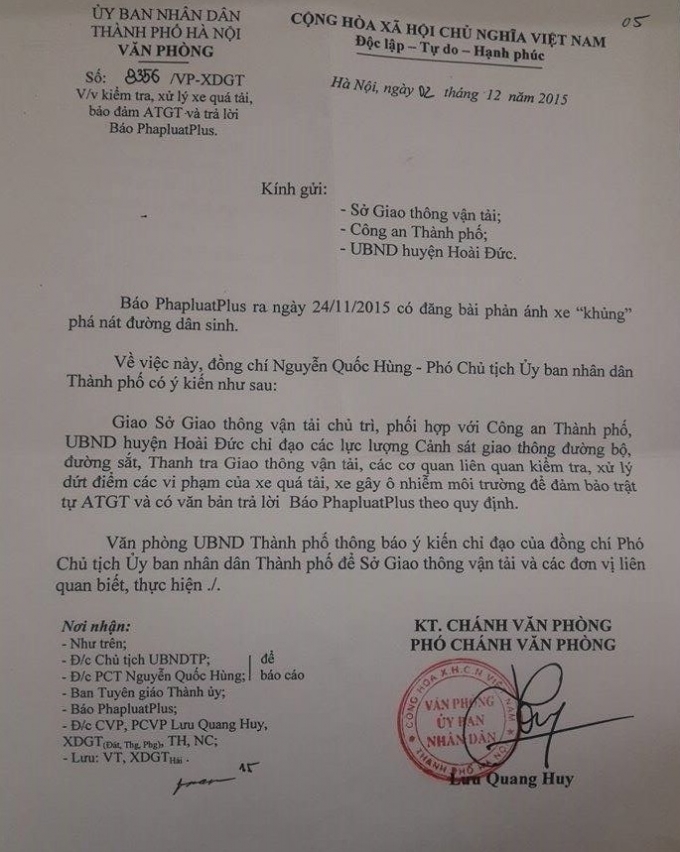 H&agrave; Nội y&ecirc;u cầu xử l&yacute; dứt điểm t&igrave;nh trạng xe qu&aacute; tải.