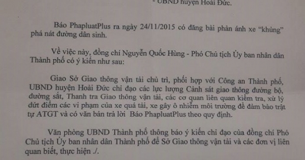 TP. Hà Nội yêu cầu xử lý dứt điểm xe quá tải ở Hoài Đức
