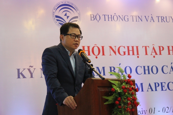 &Ocirc;ng Triệu Minh Long, &nbsp;Ph&oacute; Vụ trưởng, Vụ Hợp t&aacute;c quốc tế (Bộ TT&amp;amp;amp;TT) ph&aacute;t biểu tại Hội nghị tập huấn. Ảnh: V&acirc;n Trương.