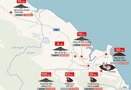 C&aacute;c điểm ch&ocirc;n lấp chất thải của Formosa.