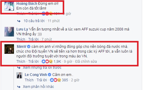 Ca sĩ Ho&agrave;ng B&aacute;ch v&agrave; ch&agrave;ng DJ Slim V cũng chia sẻ trước th&ocirc;ng tin tiền đạo L&ecirc; C&ocirc;ng Vinh giải nghệ.