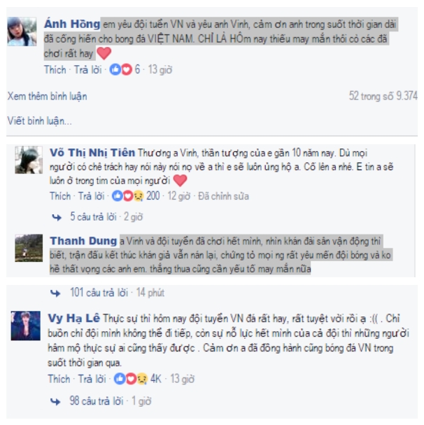 Người h&acirc;m mộ b&agrave;y tỏ sự y&ecirc;u mến d&agrave;nh cho C&ocirc;ng Vinh (Ảnh: nguồn facebook)