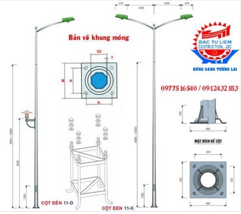 Bản vẽ kỹ thuật mẫu c&ocirc;ng ty đ&atilde; thực hiện dự &aacute;n&nbsp;Cột đ&egrave;n cao &aacute;p BTL-11