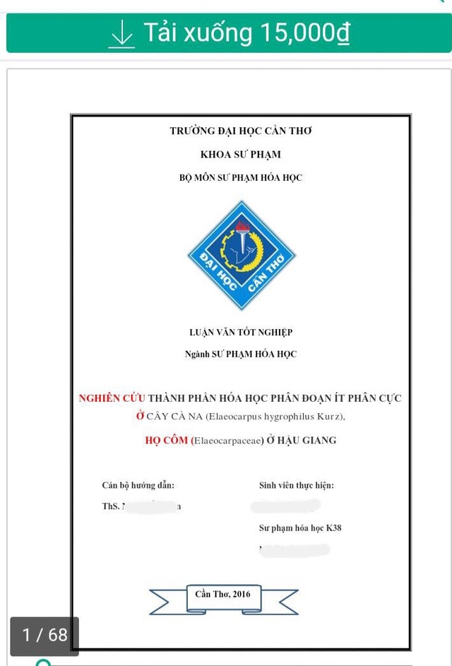 Một luận văn của sinh vi&ecirc;n kho&aacute; 38 được rao b&aacute;n tr&ecirc;n trang web mua b&aacute;n t&agrave;i liệu online n&agrave;y