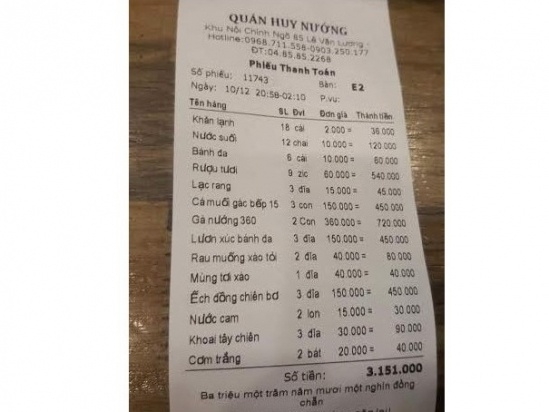 Một trong c&aacute;c h&oacute;a đơn bị &ldquo;b&ugrave;ng&rdquo;