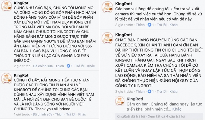 Phản hồi từ ph&iacute;a cửa h&agrave;ng b&aacute;nh được Giang Nguyen&nbsp;chia sẻ l&ecirc;n mạng x&atilde; hội. (Ảnh: FB Giang Nguyen).