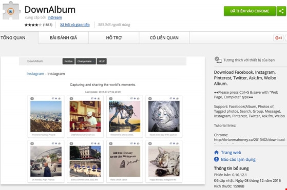 C&agrave;i đặt tiện &iacute;ch DownAlbum cho tr&igrave;nh duyệt Chrome. Ảnh: MINH HO&Agrave;NG.
