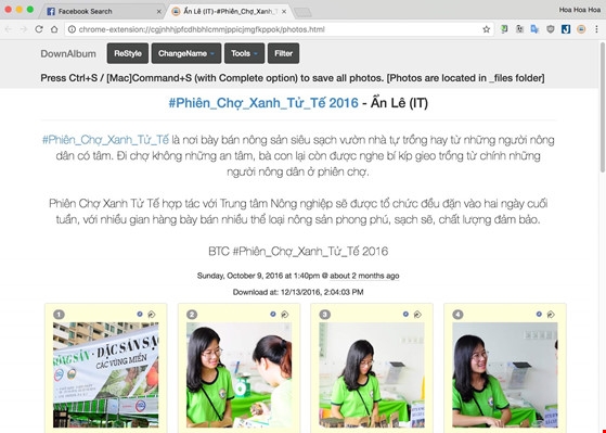 DownAlbum sẽ tự động liệt k&ecirc; to&agrave;n bộ h&igrave;nh ảnh, m&ocirc; tả. Ảnh: MINH HO&Agrave;NG.