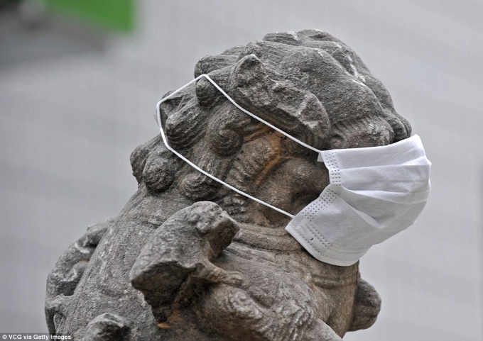 C&aacute;c sinh vi&ecirc;n ở T&acirc;y An cho rằng đeo khẩu trang cho 800 tượng sư tử đ&aacute; sẽ c&oacute; t&aacute;c động đến &yacute; thức của cộng đồng trong việc bảo vệ m&ocirc;i trường.