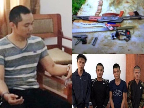 Đối tượng H&ugrave;ng c&ugrave;ng đồng bọn v&agrave; tang vật.