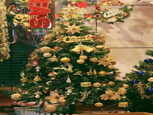 Nhiều cửa h&agrave;ng c&ograve;n b&agrave;y b&aacute;n c&acirc;y th&ocirc;ng trang tr&iacute; sẵn&nbsp;