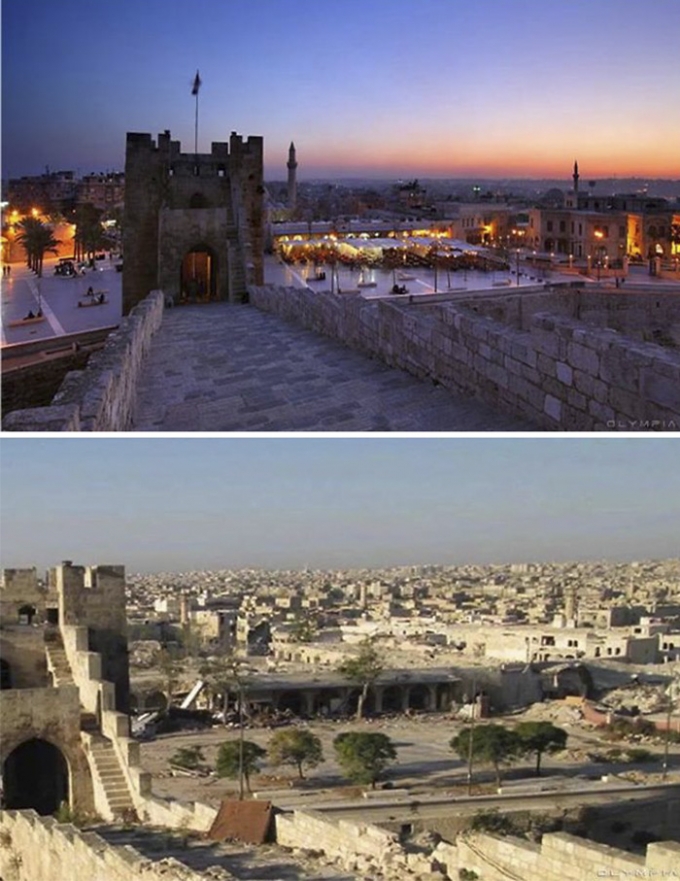 Khung cảnh cho thấy từ một th&agrave;nh phố sầm uất, Aleppo giờ đ&acirc;y chỉ c&ograve;n lại c&aacute;c t&ograve;a nh&agrave; bỏ hoang&nbsp;(Ảnh:&nbsp;Hannah Karim, BoredPanda)