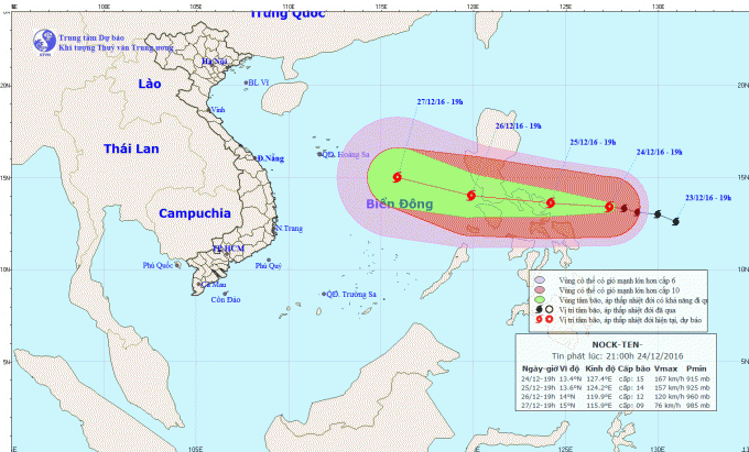 Dự b&aacute;o hướng đi của cơn b&atilde;o Nock-ten. Ảnh: nchmf.gov.vn
